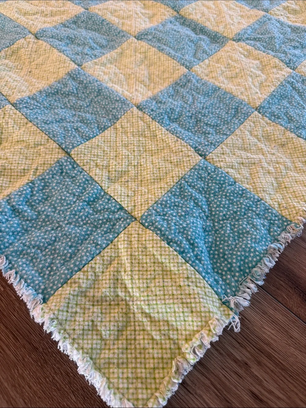 Handmade  Patchwork Baby Quilt with Dino Print Flannel Vintage
